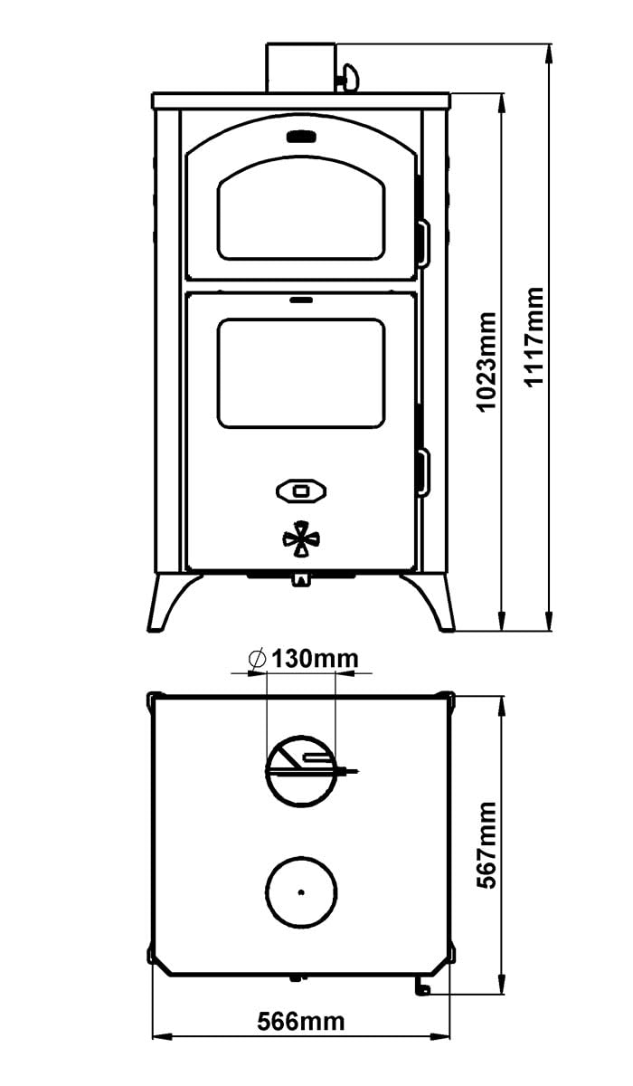 Stufa a legna con forno. Stufa di cottura, potenza di riscaldamento 14kw, Nero