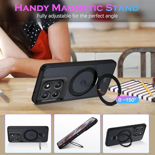 Image of Magnetic Stand Case for Motorola Moto Edge 60 Pro Case [Compatible with Mag-Safe] Translucent Matte Back Shockproof Protective Phone Case for Moto Edge 60 Pro Cover, Stand Black