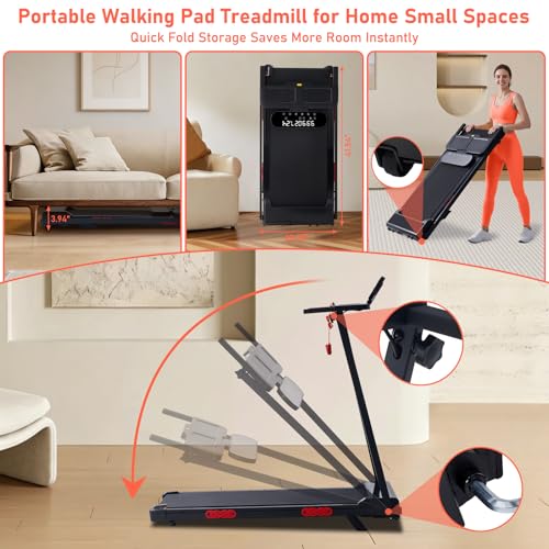 Image of Walking Pad Treadmill with Handle Bar and Incline, 3.5HP Electric Small Treadmills for Home Small Spaces, 0.6-10MPH Portable Mini Treadmills for Home Exercising, Compact Treadmill with Handles, 400LBS