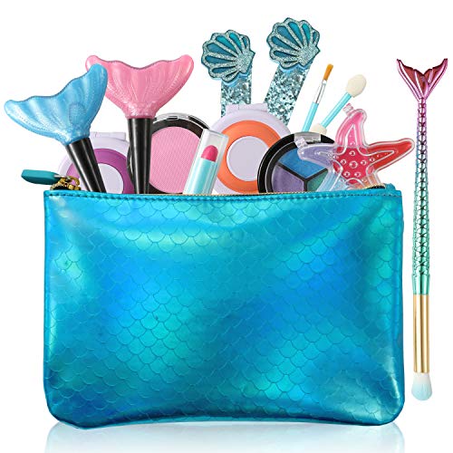 TOKIA Kids Makeup Toy for Little Girls ,Washable Pretend Play Makeup Kits with Stylish Bag (Mermaid Sets )