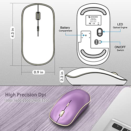 J Joyaccess Computer Mouse Wireless, 2.4G Silent Wireless Mouse, Portable Ergonomic Wireless Mouse With 5 Adjustable Dpi Levels, Cordless Mouse For Desktop, Notebook, Pc, Laptop (Purple) #TOP3