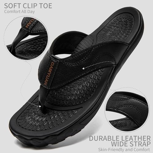 Damyuan Mens Flip Flops Leather Thong Sandals Indoor and Outdoor Beach Slippers Shower Shoes with Arch Support4