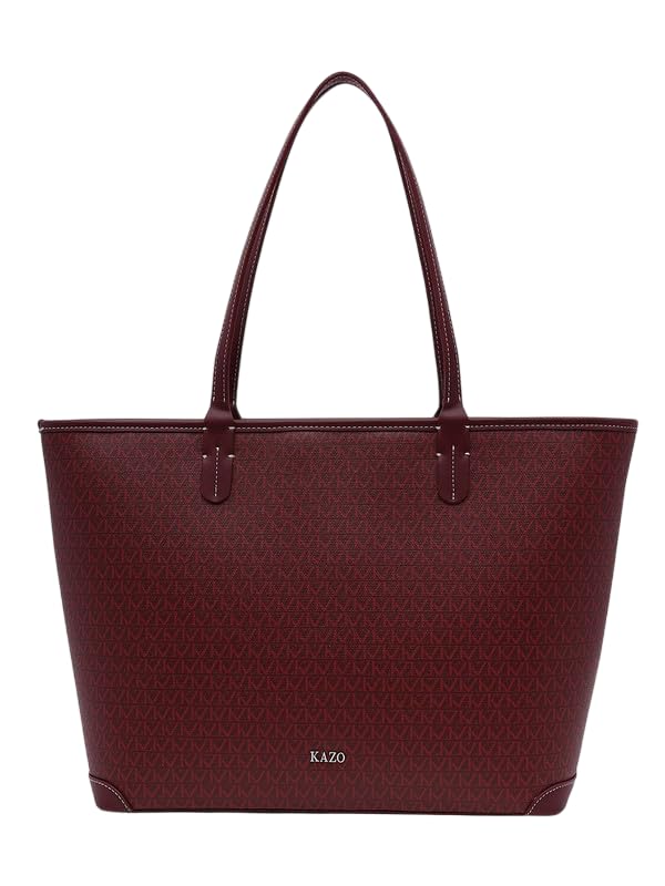 Image of Kazo Marcelle Tote | Premium Faux Leather Handbag for Women | Spacious Printed Shopper with All-Over KZ Logo | Fits 15 inch Laptop