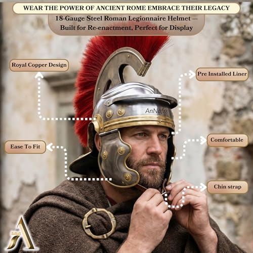 Image of AnNafi Roman Centurion Helmet w /Plume Armor, Medieval Metal Replica Helm, Soldier Costume Gladiator