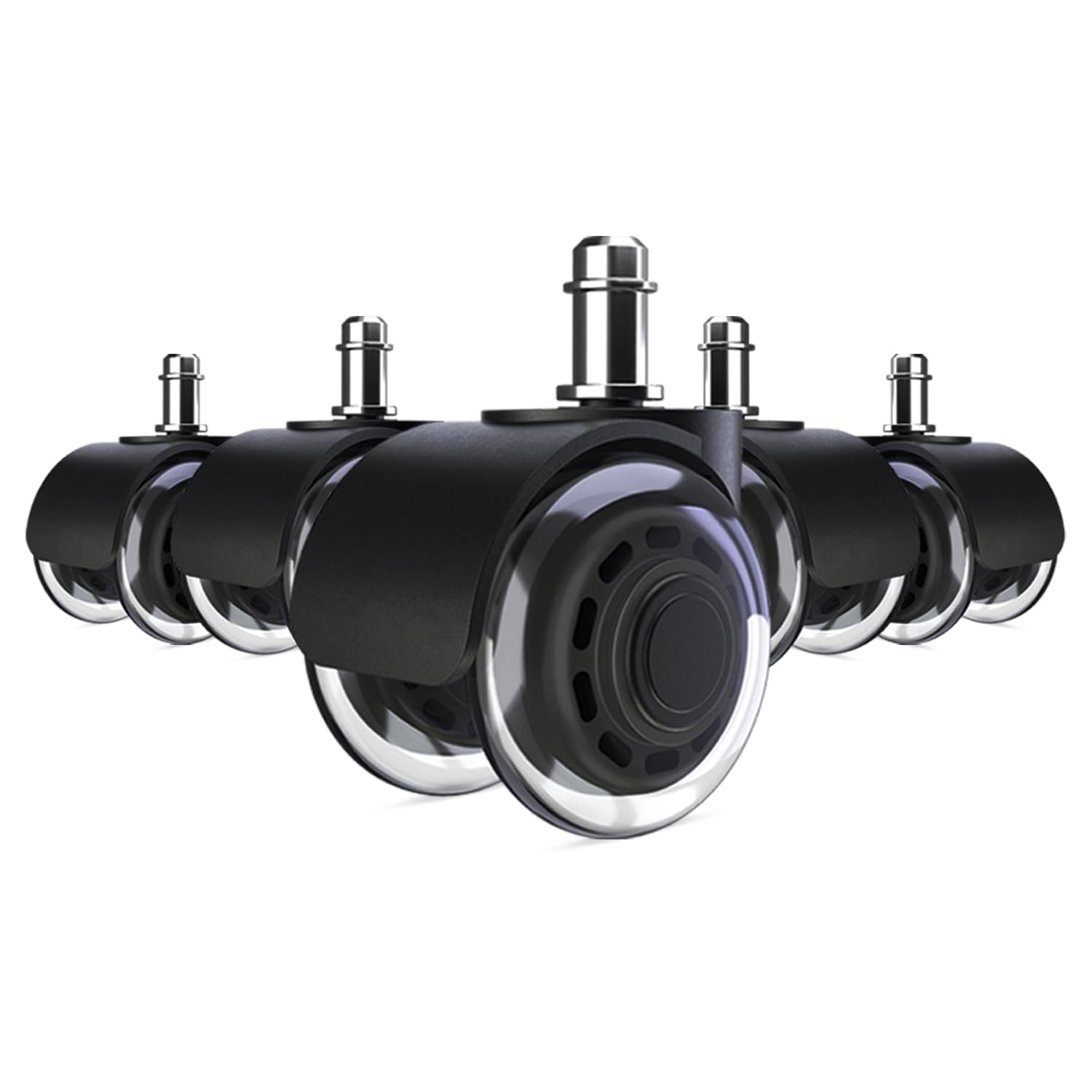 Corvids 2-Inch Universal Fit Dual Caster Wheels | 2 -Year Warranty | Rollerblade Type PU Rubber Office Chair Replacement, Safe for All Kinds Floors (Stem Size 11/22 mm) - Set of 5