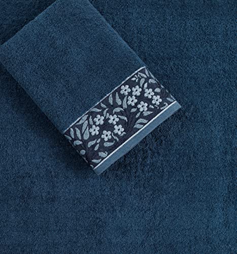 Halley Decorative Hand Towels Set, 4 Pack - Turkish Towel Set With Floral Pattern, Highly Absorbent & Fade Resistant Fabric, 100% Cotton - Green Blue #TOP3