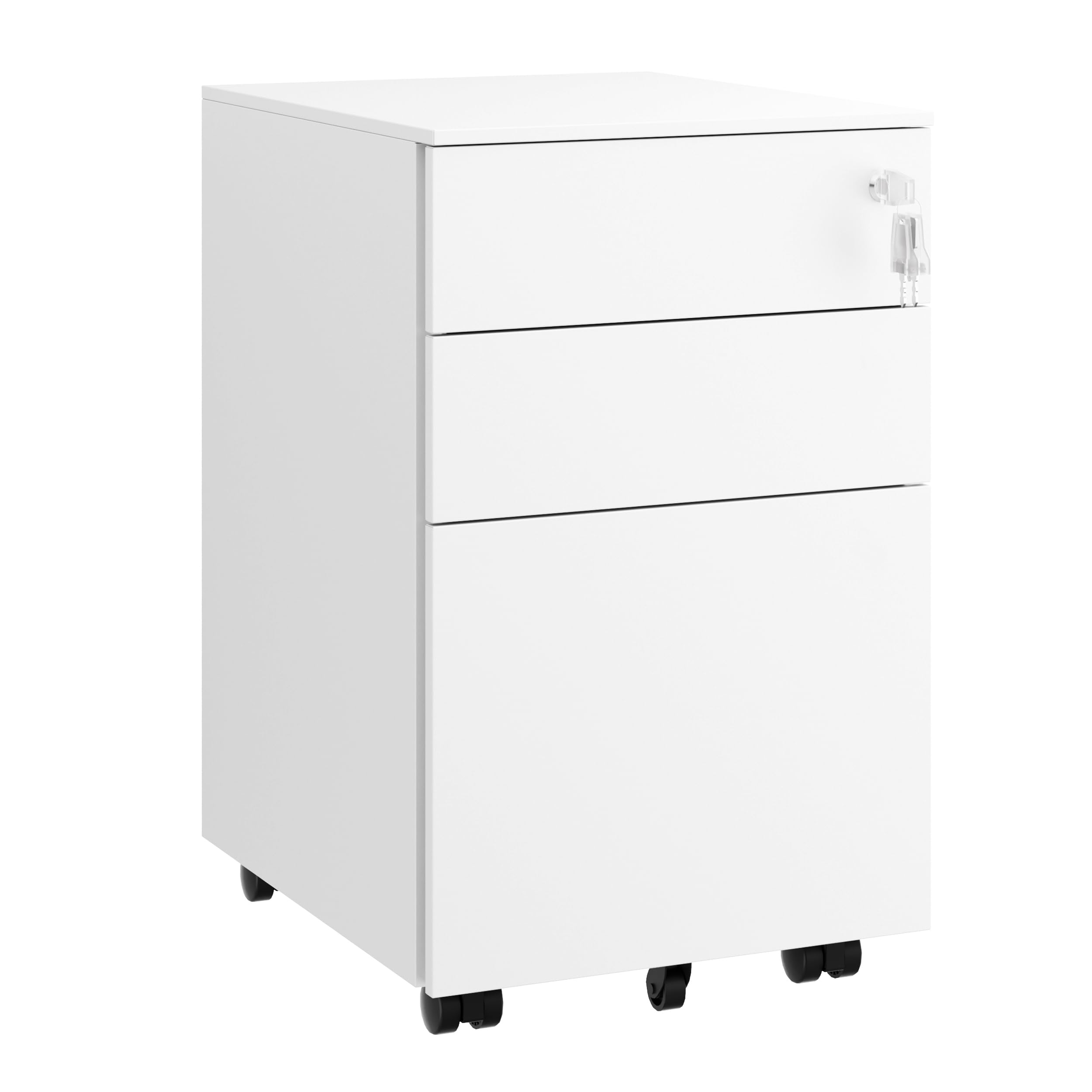 LVSTEEL 3-Drawer Mobile Filing Cabinet with Lock, Steel Office File Cabinet on Wheels, Under Desk Metal Cabinet for A4/Letter/Legal, Fully Assembled, White, 37x44x60cm