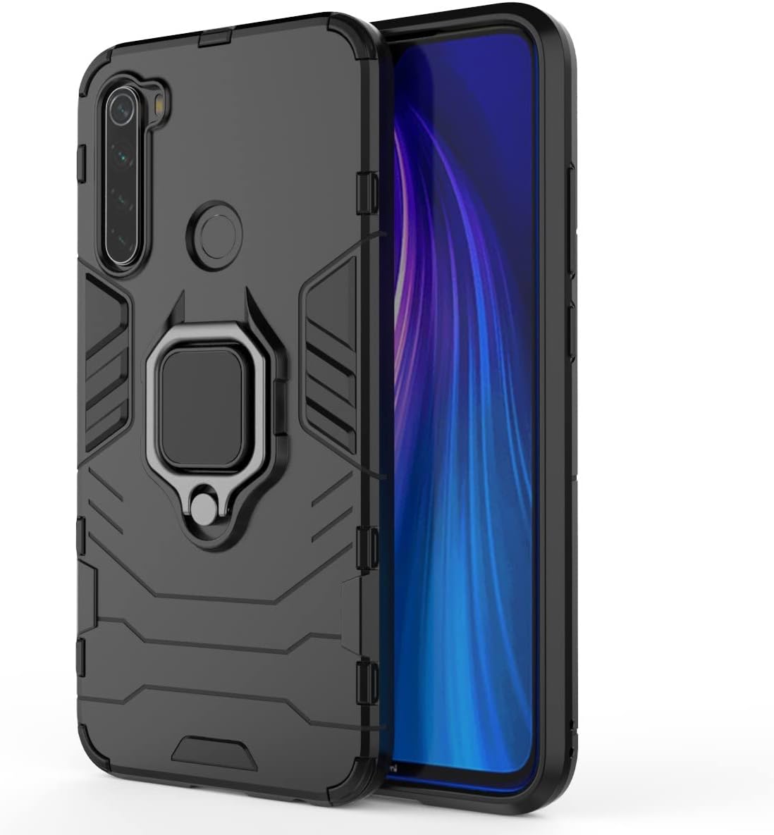 Funda para móvil Xiaomi Redmi Note 8/Redmi Note 8 2021 Carcasa Magnética con Anillo Imán Híbrida Antigolpes Resistente Rígida Dura [Tecnología Absorción Golpes] (Xiaomi Redmi Note 8, Negro)