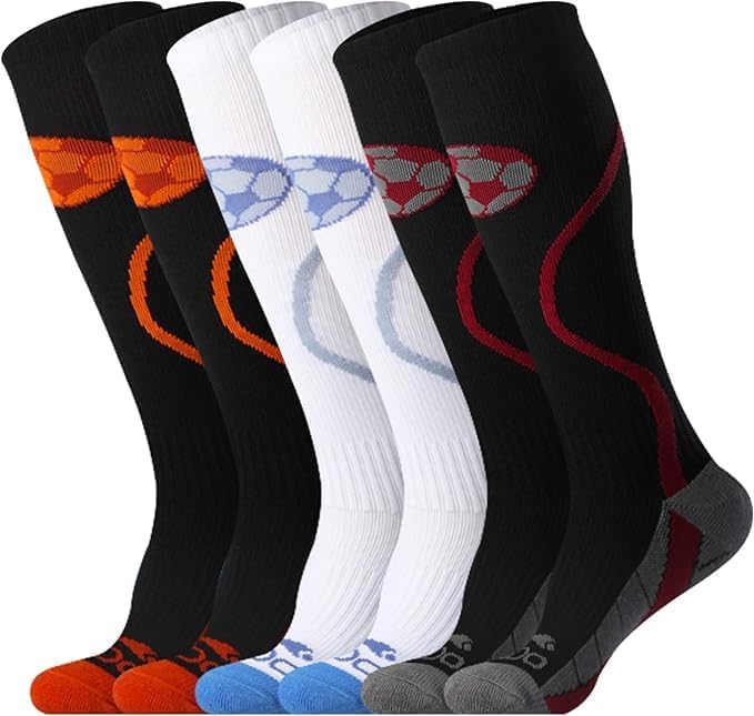 Dreamfox 3 Pack Kids Soccer Socks Soft Breathable Knee High Socks for Youth Kids Athletic Socks with Cushion