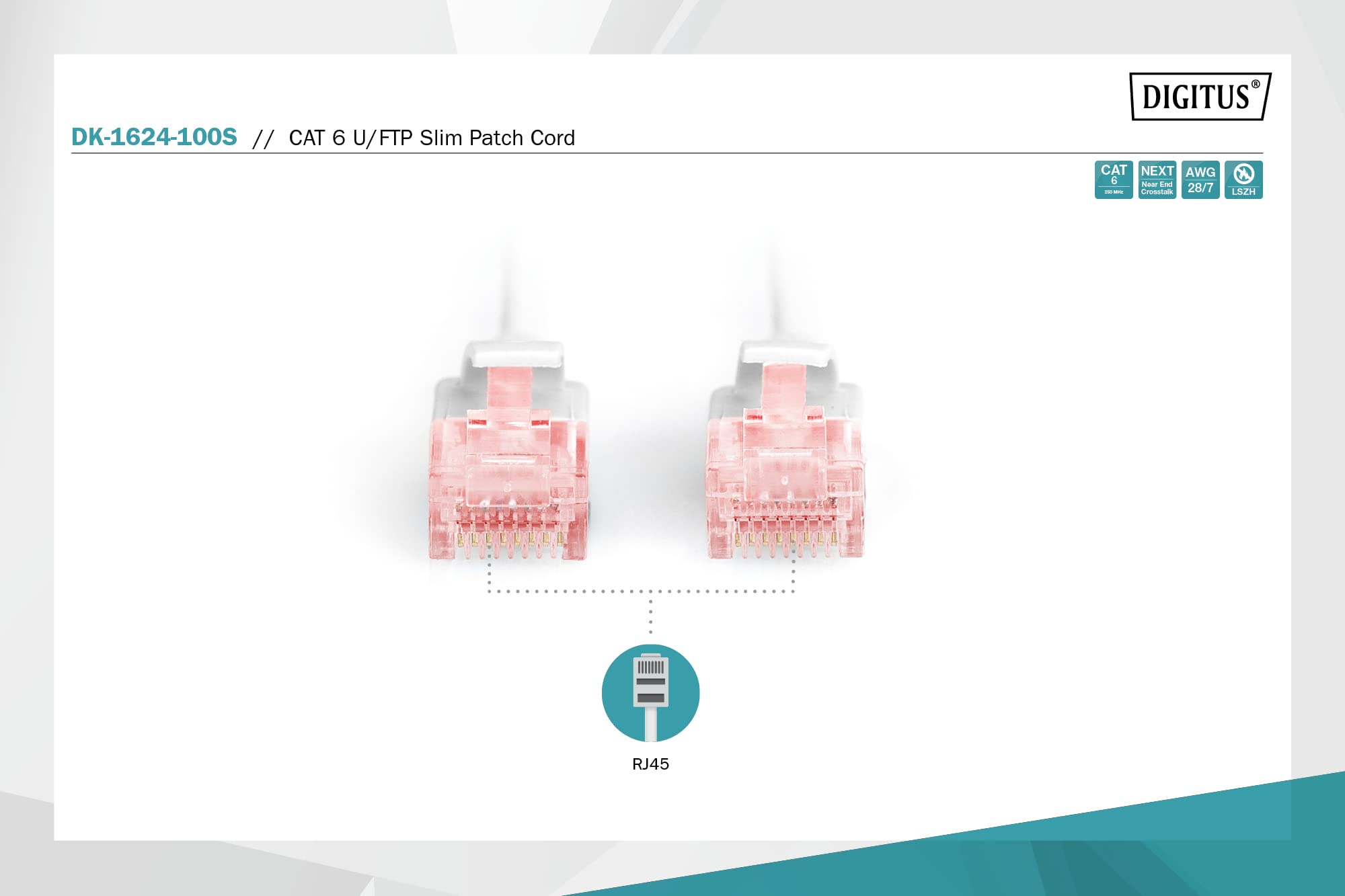 Digitus CAT 6 U-FTP Slim Patch Cable, Cu, LSZH AWG 28/7, Length 10 m, Colour Grey