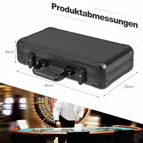 DREAMADE Aluminium Pokerkoffer mit 300 nummerierten Laser Poker Chips/ 2 Pokerkarten Set/ 5 Würfel/ 3 Dealer-Buttons, Pokerspiel, Poker Komplett Set Pokerset Profi Texas Hold'em (300 Chips) – Bild 6