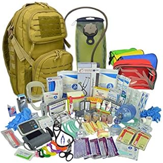 Lightning X Stocked Tactical EMT Trauma First Responder Medical Kit Backpack Desert Tan Hydration Bladder