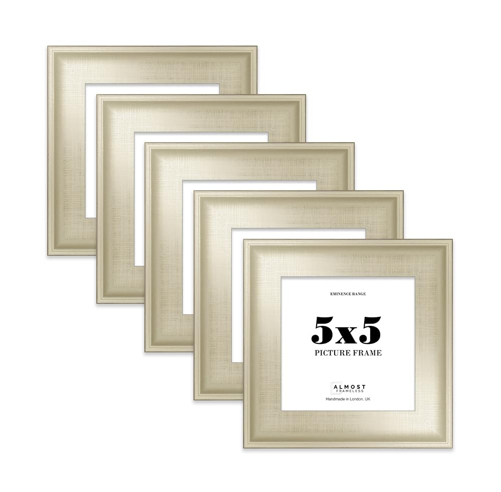 5x5 Silver Picture Frame - Rustic Wood Industrial Effect Photo Frame for Wall Display, Ideal for Posters, Prints & Home Décor, Wall Hooks and Kickstand, 32mm Edge - 5 Pack