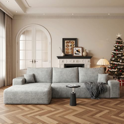 Image of Boneless Couch, Modular Sectional Couches for Living Room, U-Shaped Cloud Couch Sofa with Deep Seat, Fluffy Corduroy Upholstered Corner Sofa
