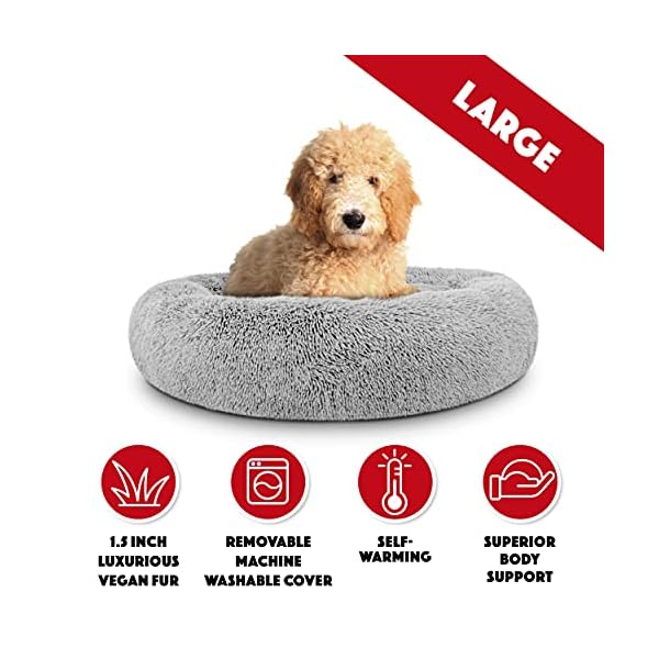 The Dog’s Bed Sound Sleep Donut Dog Bed, Large Silver Grey Plush Removable Cover Calming Nest Bed The Dog’s Bed Sound Sleep Donut Dog Bed, Large Silver Grey Plush Removable Cover Calming Nest Bed