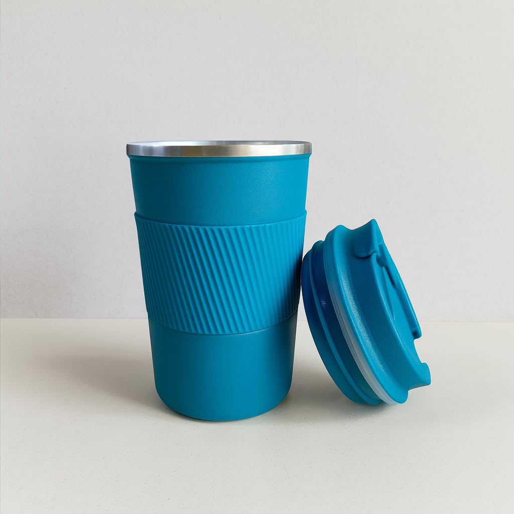 YELONA Aqua Blue 380 ML Insulated Stainless Steel Coffee Tea Tumbler for Hot Cold Beverages Portable Travel Mug Leak Proof Sipper Lock Lid Thermos Multipurpose for Home Office Gifts