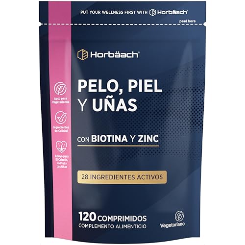 Pelo Piel y Uñas Vitaminas | con Biotina, Zinc, Selenio, Calcio y Más | 4 Meses de Suministro - 120 Comprimidos Vegetarianos | Horbaach