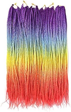 Gottin Hair Box Braids Crochet Hair 6 Packs 24 Inch Rainbow Ombre Crochet Box Braids Braided 22 Strands Over 60 Colors Gorgeous Crochet Braids Hair Extensions For Black Women (24 inch, Purple/Blue/Yellow/Orange)