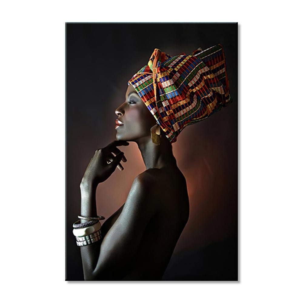 Impression sur toile femme d'art africain poster noir et doré pour salon
