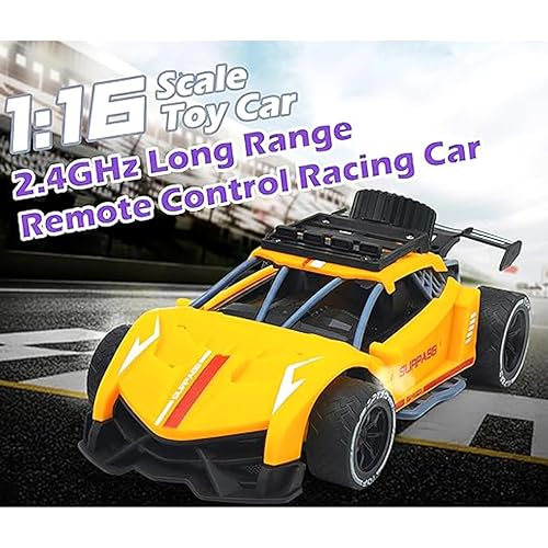 Image of Sidak 1:16 Scale RC Toy Car with Long Range 2.4 Ghz Joystick Remote Control - High Speed Durable Sports Vehicle with Rechargeable Battery - Ideal for Kids & Beginners (Orange)