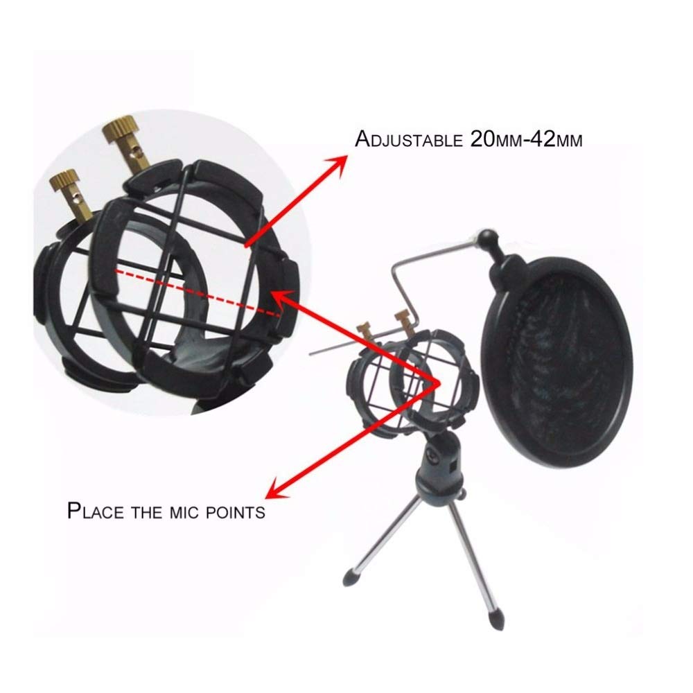 Supporto per treppiede per microfono pieghevole Staffa per microfono da tavolo con supporto antiurto Clip per microfono e supporto per microfono Supporto antiurto