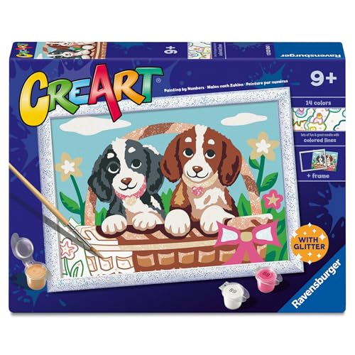 Ravensburger CreArt : Picnic with The Puppies - Peinture avec Chiffres pour Enfants de 9 Ans et Plus, kit de Peinture avec Planches, Cadre, Pinceau et Couleurs Inclus, 24 x 18 cm, idées Cadeaux