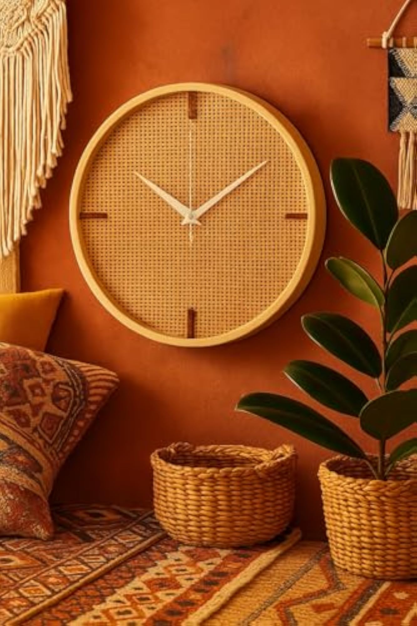Rattan Wall Clock, Handwoven Bamboo Decorative Clock for Home