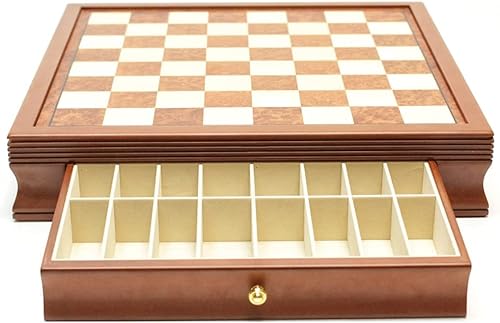 HMEI Caja de ajedrez de madera para ajedrez con cajón con 16 ranuras para almacenamiento integrado para juego de ajedrez y regalos internacionales