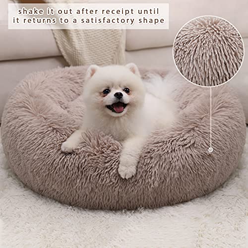Wayimpress Calming Dog Bed For Small Dog & Cat, Comfy Washable Round Plush Puppy Bed With Fluffy Faux Fur For Anti Anxiety And Cozy (20X20 Inch, Coffee) #TOP1