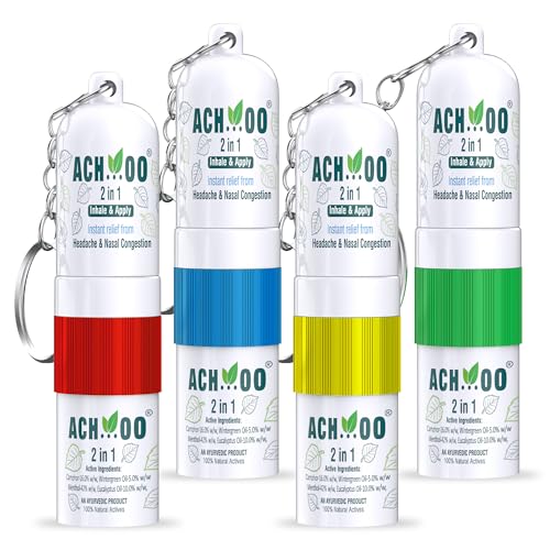 Image of ACH...OO 2 In 1 Inhaler and Roll On Relief From Cold, Cough, Blocked Nose, Headache and Breathing difficulty | Cold & Nasal Congestion with 100% Natural Active Ingredients (Pack of 4 x 2ml)