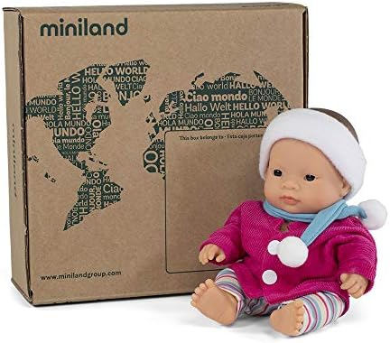 Miniland Gift Box with 21cm Baby Doll with Asian Features and Clothes Included 31202, 21 cms