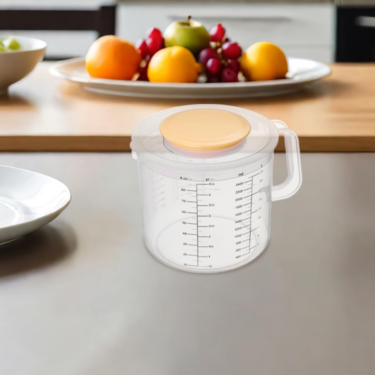 Zerodeko Jarra Medidora de Plástico Transparente 2.5l con Tapa Antipsalpicaduras para Hornear y Mezclar, Juego de 2 Piezas Adecuado para Cocina Doméstica y Repostería