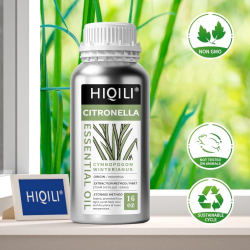 Image of HIQILI Citronella Oil for Diffusers & Homemade Sprays | Large Volume Ideal for Outdoor & Indoor Use, A Professional Choice for DIY Sprays Soap & Candles - 500mL / 16 fl oz