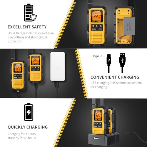 Image of Gaswei G2pro+ IP67 Waterproof Floating Walkie Talkies with Headset, FRS Heavy Duty Walkie Talkie Long Range with Double PTT,FM Radio,VOX,SOS,NOAA Weather, Two Way Radio(4 Pack-Yellow)