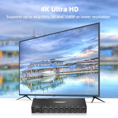 Image of 8 Port KVM Switch HDMI 4K@30Hz, USB2.0 HDMI KVM Switch for 8 Computers Share 1 Monitor Keyboard Mouse Printer, Support Hotkey Switch, with Remote Control and 8 USB Cables