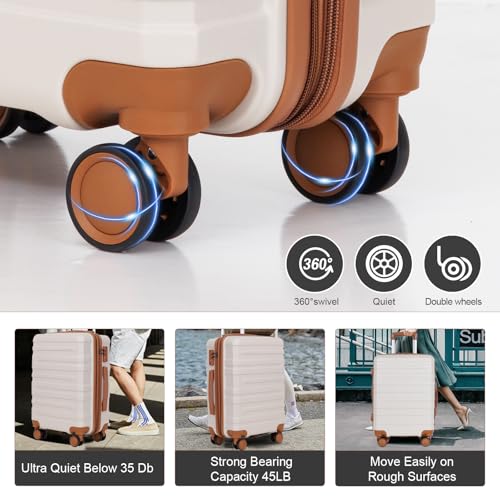 3-Piece Luggage Set with 360° Spinner Wheels and TSA Lock, Carry-On and Checked Suitcases, Lightweight Hardshell, Blue and Beige3