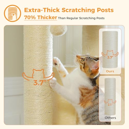 Image of MUTTROS Large Cat Tree with Reinforced Scratching Posts (φ3.7in) for Big Adult Cats 30 lbs, 57.8 inch Heavy Duty Cat Tower with Larger Hammock and Condo, Cat Furniture for Maine Coon, Plush,Beige