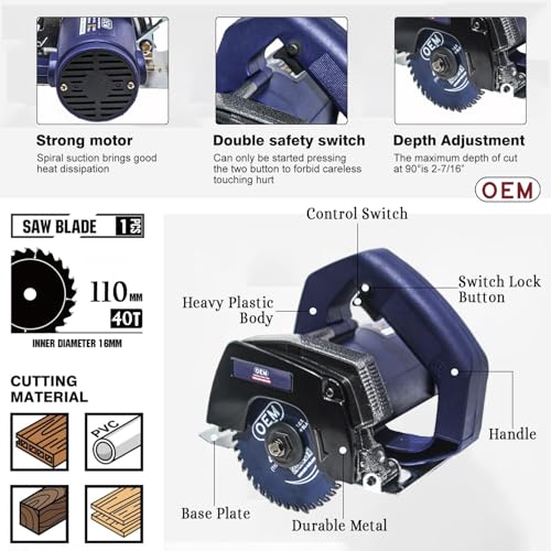 Image of OEM Marble Cutter 4-Inch 1240W | Includes Blade, Tool Kit, Accessories | High-Speed Cutting Machine for Marble, Granite, and Wood | Portable Electric Circular Saw for Precise Cuts | CM4