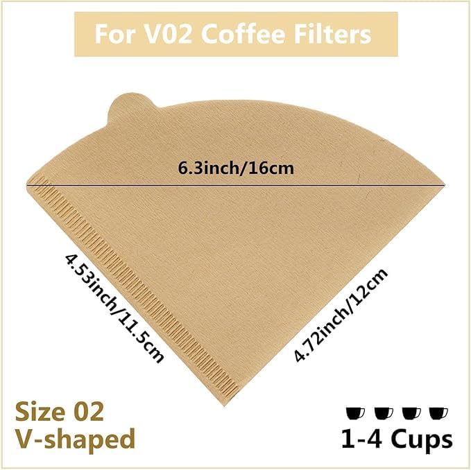 Image of 100 Pcs Natural Coffee Filters Size 02 | Disposable Cone Paper Filters for 2-4 Cup Coffee Maker | Unbleached Pour Over & Drip Coffee Filter Paper