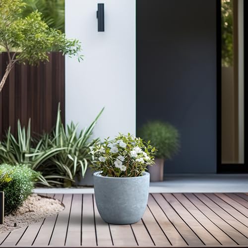 Image of Kante Accent Round Bowl Blue Gray Concrete Planter 14 inch Dia, Outdoor