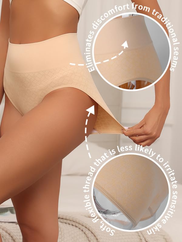 High Waisted Underwear for Women Tummy Control Panties Seamless Breathable Full Coverage Women's Briefs Multipack
