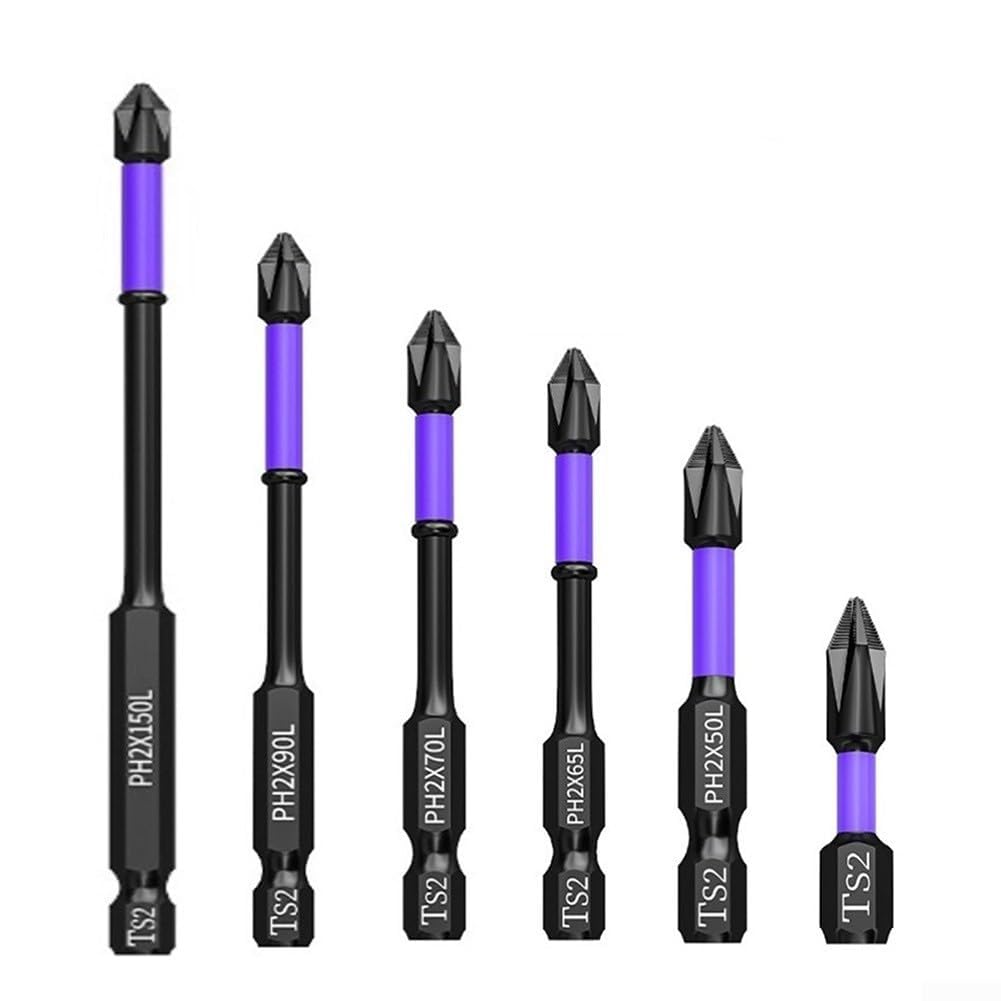 ETomey Screwdriver Bit Set， Batch Head, 6PCS PH2 Magnetic Batch Head Cross Screwdriver Impact Drill Bit Magnetic Batch Head Cross Screwdriver Impact Drill Bit Screw