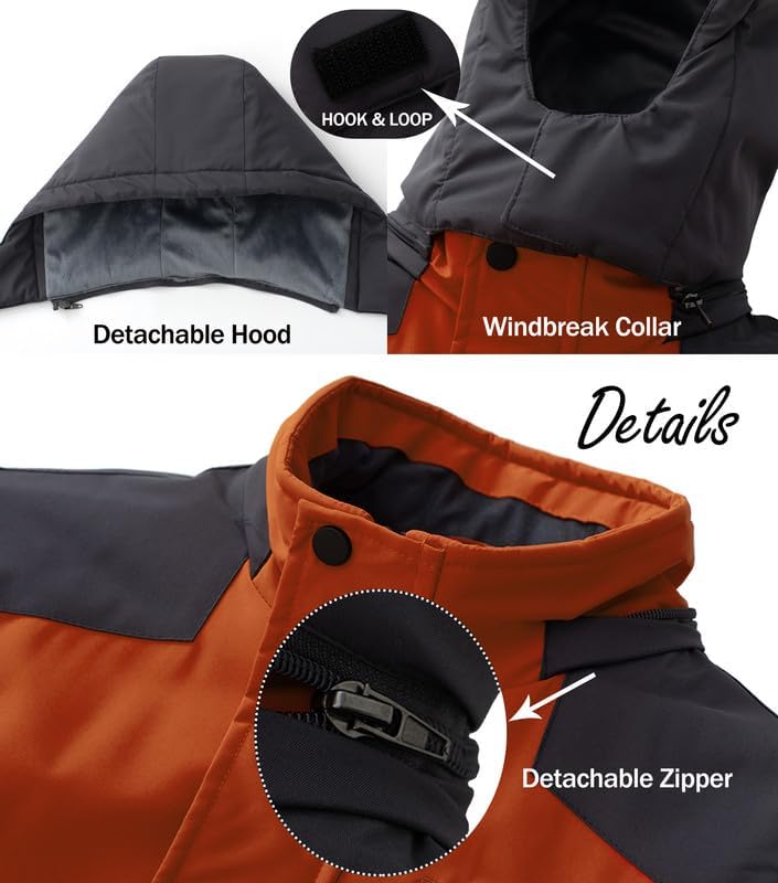 KVE Boys' Waterproof Ski Jacket Outdoor Recreation Thick Winter Coat Hooded Raincoats - Image 6