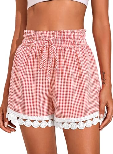 Image of Dokotoo Womens Shorts Summer Casual Loose Elastic Waist Drawstring Lace Boho Beach Cover Up Shorts