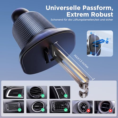 Miracase für magsafe autohalterung, Verbesserte Metall-Doppelhaken, [20x N55 Magnet] Handyhalterung Auto Magnet für Lüftung, kompatibel mit MagSafe Hülle & iPhone 17 Pro Max, Air, 16, 15, 14, 13 usw