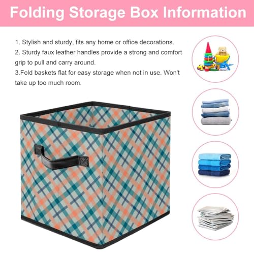 Boîte de rangement cube pliable en tissu écossais multicolore pour placard