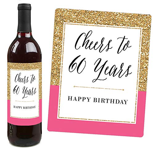 Chic 60Th Birthday - Pink, Black And Gold - Birthday Gift For Women - Wine Bottle Label Stickers - Set Of 4 #TOP2