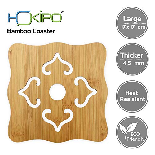 Image of HOKIPO Eco-Friendly Bamboo Wooden Coasters for Home Pan Pot Holder for Dining Table Heat Pad for Kitchen - Pack of 2 (AR2820-D3)