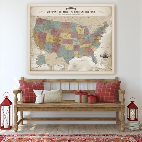 Image of DECORARTS - Large Vintage Soft Pastel USA Map Canvas Wall Art, United States Maps for Wall Decor, Hand-Stretched Giclee Print, Living Room Home Office Statement Piece, Handcrafted in USA, 35x28''