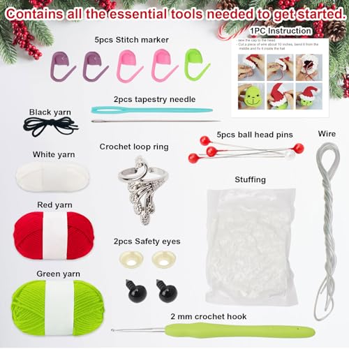 Image of ALODNY Crochet Kit for Beginners,Christmas Crochet Kit for Beginners Adults,Knitting Kits Hooks Yarn Set with Step-by-Step Video Tutorials